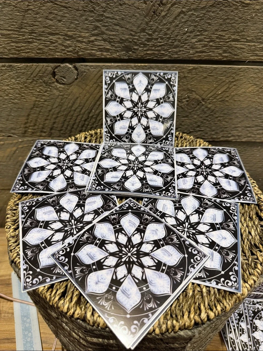 Set of 15 Black & White Mandala Decorative Tiles Peel & Stick Art Decals 4